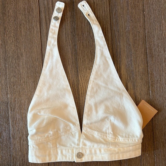 Reformation GiGi Denim Halter Crop Top  Size 8. Vintage White. - Picture 5 of 6